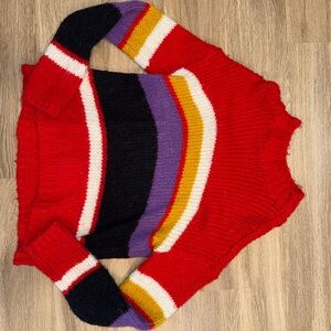 Sanctuary Red and Purple Crew Neck Sweater with Bold Stripes